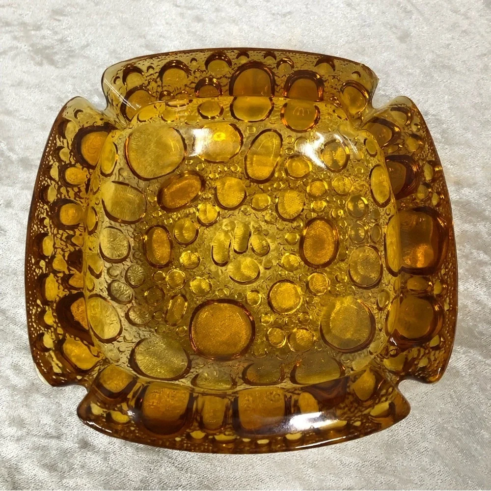Vintage set of 2 Ashtrays bubble pebble art glass design
